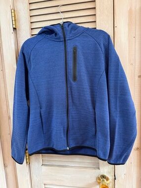 Uniqlo Men's Blue w/black wash Full-Zip Hoodie Sweatshirt- Medium- black piping